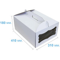 Коробка (410 х 310 х 180), біла, з віконцем, для тортів